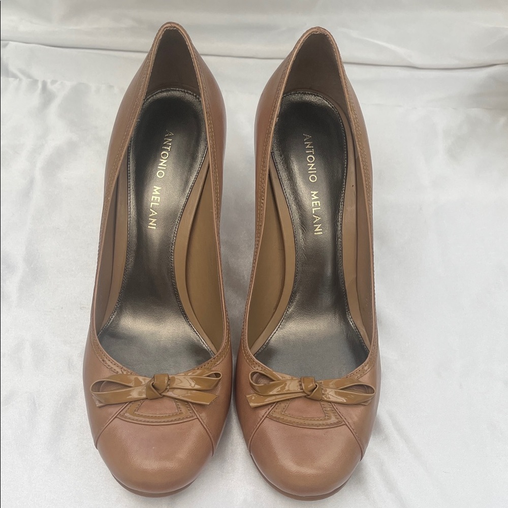 ANTONIO MELANI Brown Leather Heels with Bow
